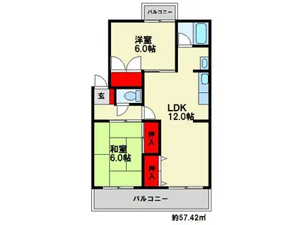 鳥井コーポ(2LDK/2階)の間取り写真