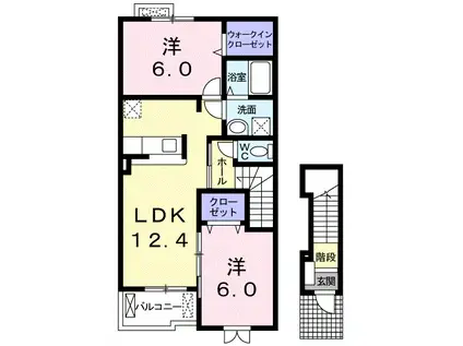 ヴィーコ レーネ A(2LDK/2階)の間取り写真