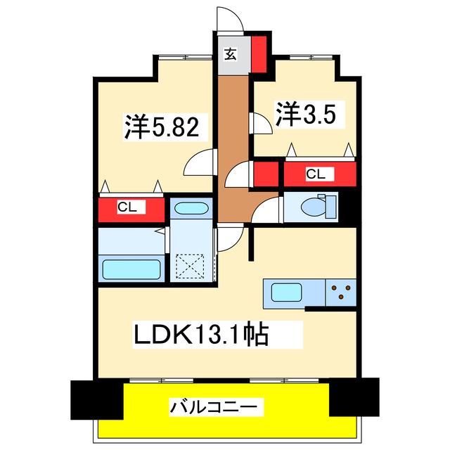 モーント米山弐番館(2LDK/2階)の間取り写真