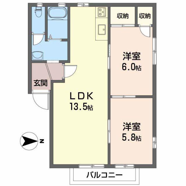 ディアスイースト A(2LDK/2階)の間取り写真