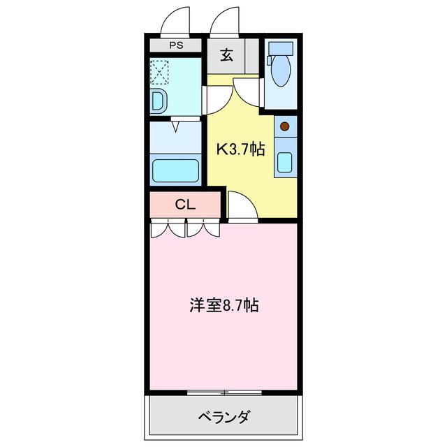 近鉄鈴鹿線 三日市駅 徒歩10分 2階建 築20年(1K/2階)の間取り写真