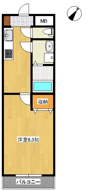フェアリーコート博労町(1K/4階)の間取り写真