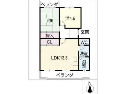 グリーンヒル東新K棟(2LDK/3階)の間取り写真