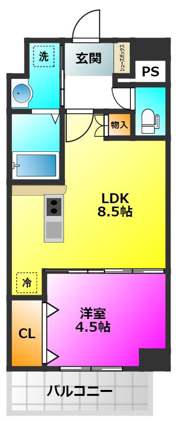 ムーンリバー大橋(1LDK/7階)の間取り写真
