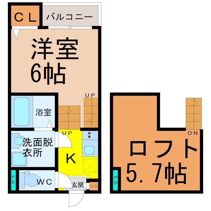 CRESTA(1K/2階)の間取り写真