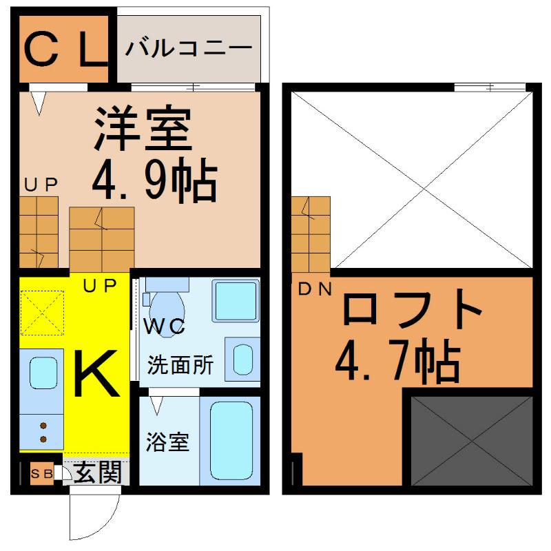 エスポワール堀田(1K/2階)の間取り写真
