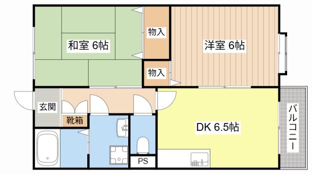 ウインビューC棟(2DK/2階)の間取り写真