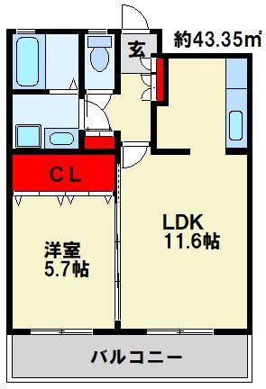 クラシオン木町アネックス(1LDK/7階)の間取り写真