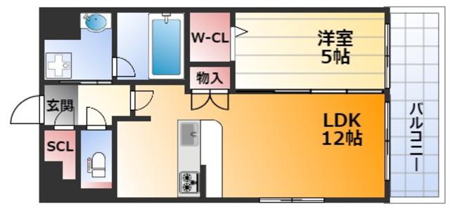 スプランディッド新大阪イースト(1LDK/5階)の間取り写真