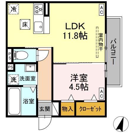 プルミエール今之浦(1LDK/1階)の間取り写真