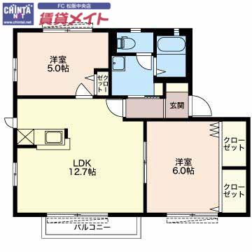 ラフォーレMIO B(2LDK/2階)の間取り写真