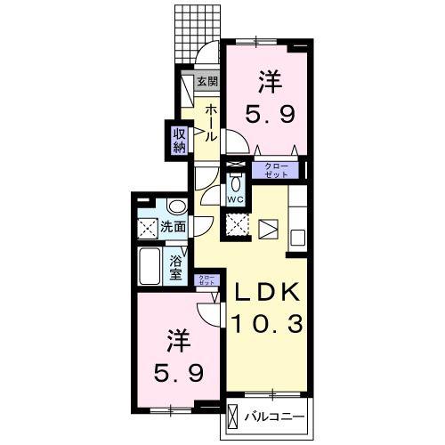 アヴァンツァーレ大倉山(2LDK/1階)の間取り写真