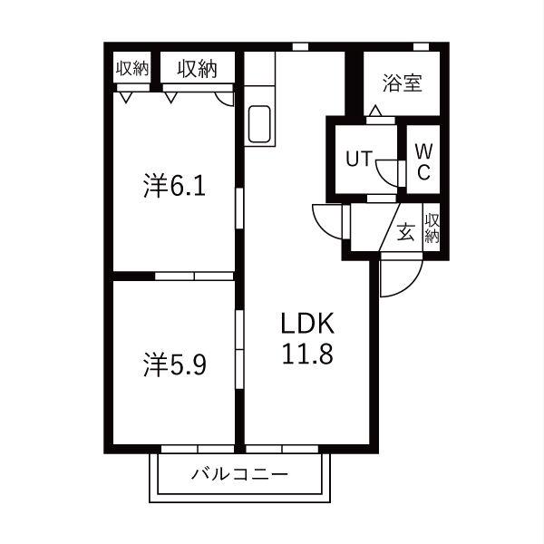 グランバリエ横倉A(2LDK/1階)の間取り写真