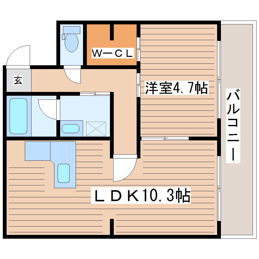 テレパレス榴ヶ岡1号棟(1LDK/1階)の間取り写真