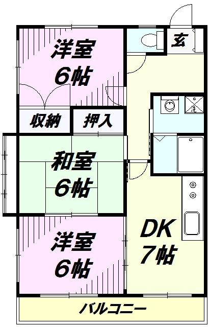 農住メゾンサニーホームズB(3DK/2階)の間取り写真