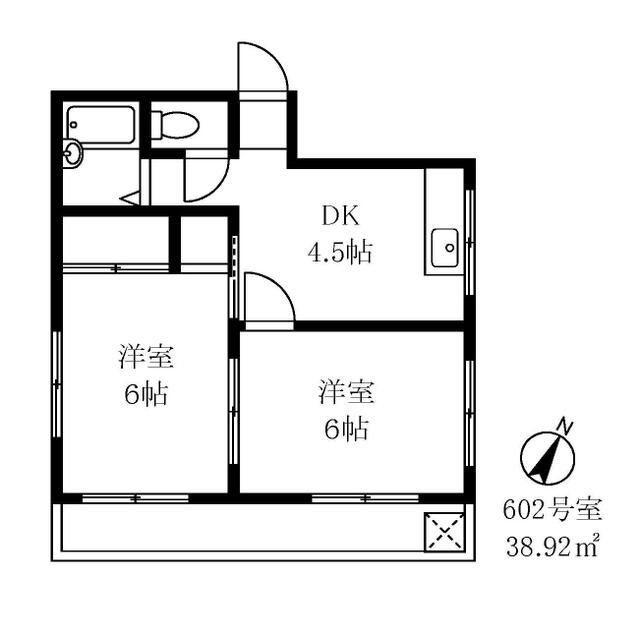 クレインヒル早稲田(2DK/6階)の間取り写真