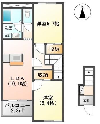 ＪＲ常磐線 亘理駅 徒歩7分 2階建 築18年(2LDK/2階)の間取り写真