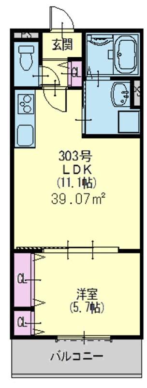 スリール照ヶ丘(1LDK/3階)の間取り写真