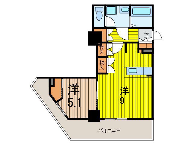 ライブタワー武蔵浦和(1DK/16階)の間取り写真