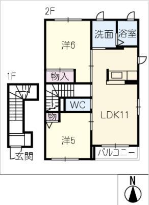 ファレミンデリトA棟(2LDK/2階)の間取り写真