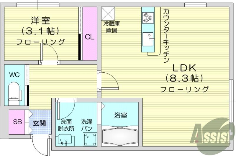 アプリーレ北仙台(1LDK/2階)の間取り写真