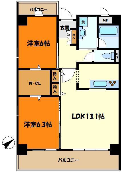 パークサイド元住吉(2LDK/3階)の間取り写真