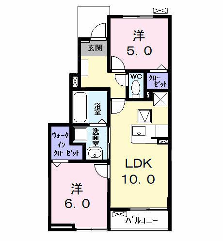 ウイングKVII(2LDK/1階)の間取り写真