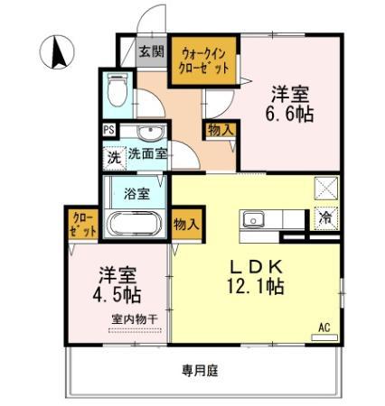 ベルク A棟(2LDK/1階)の間取り写真