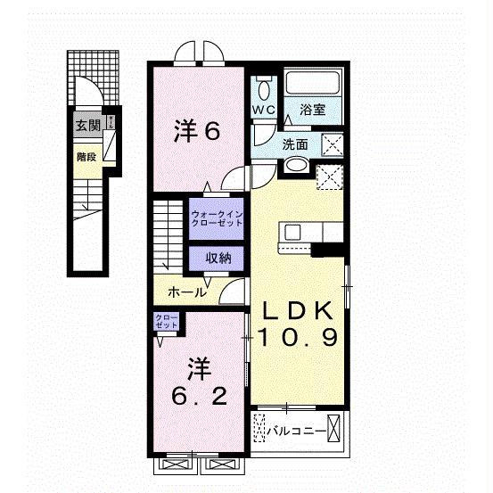 シャ・ノワール サウス(2LDK/2階)の間取り写真