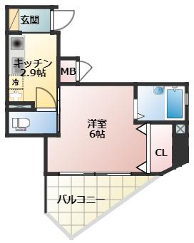 サンシャルム万代(1K/5階)の間取り写真