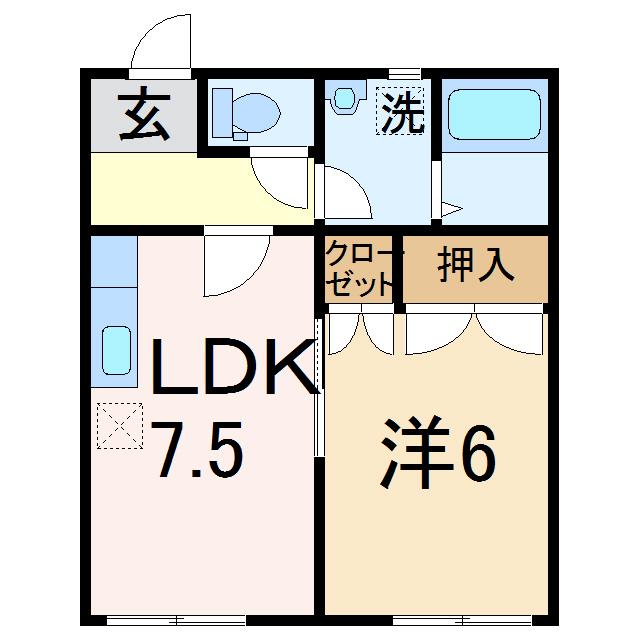 ワンセルフ(1LDK/1階)の間取り写真