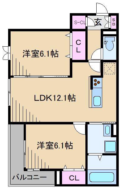 ゼフィール(2LDK/1階)の間取り写真
