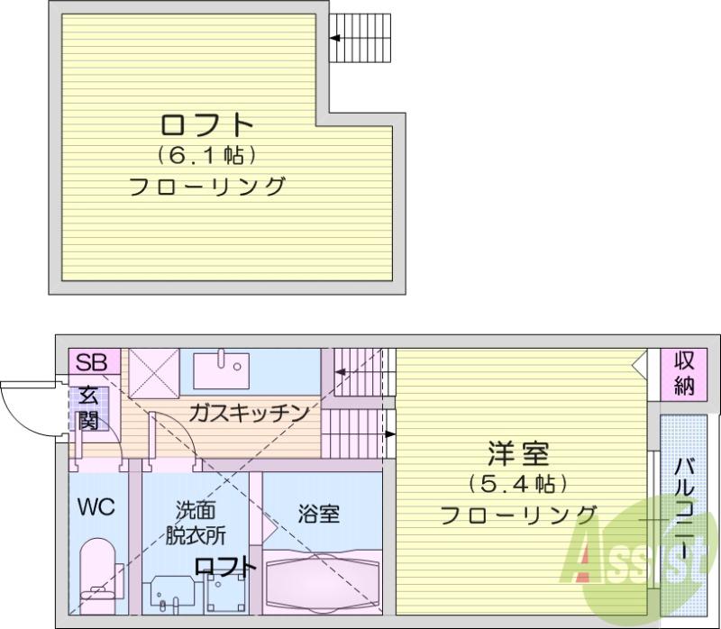 ALAISE太子堂(1K/1階)の間取り写真