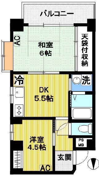 サンローゼ津田(2DK/4階)の間取り写真