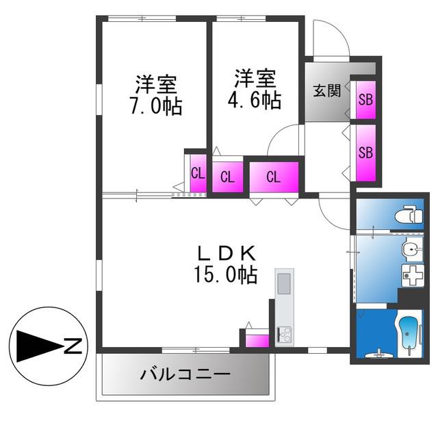 コスモ西今川(2LDK/1階)の間取り写真