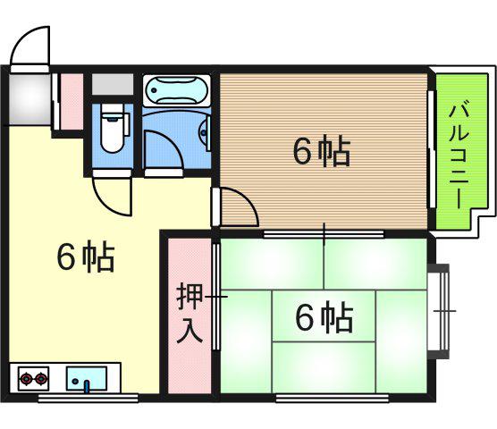 プレアール西加賀屋(2DK/3階)の間取り写真
