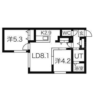 ヴェリタス南郷(2LDK/3階)の間取り写真