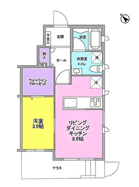 ヴィルヌーブ多摩川(1LDK/1階)の間取り写真