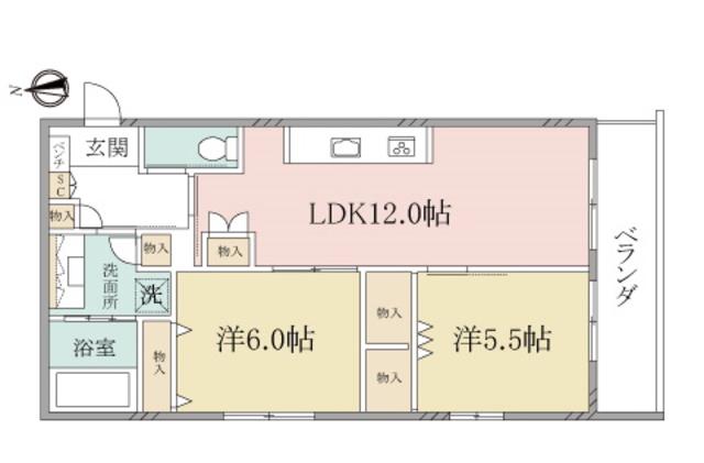 ヘーベルヴィレッジ西国分寺KIRSCH BLUTE1(2LDK/2階)の間取り写真