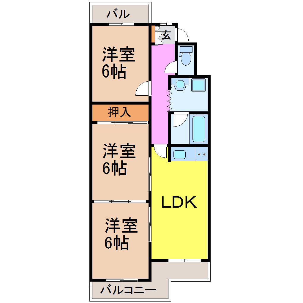 シャトー春山(3LDK/2階)の間取り写真