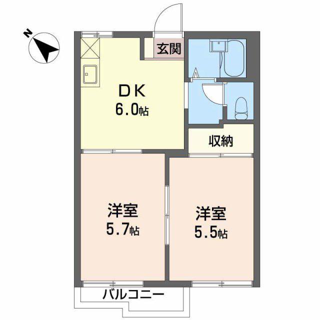 フレグランス牛川(2DK/2階)の間取り写真