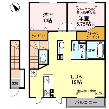 バンブカーサ(2LDK/2階)の間取り写真