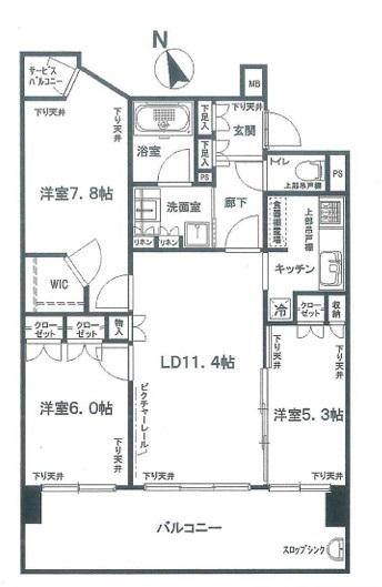 ブランズ川口栄町パークフロント(3LDK/8階)の間取り写真