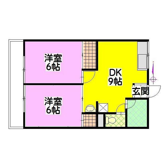シテイハイムヨシダA(2DK/1階)の間取り写真