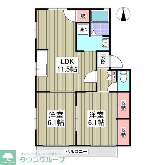 マロンハイツII C(2DK/2階)の間取り写真