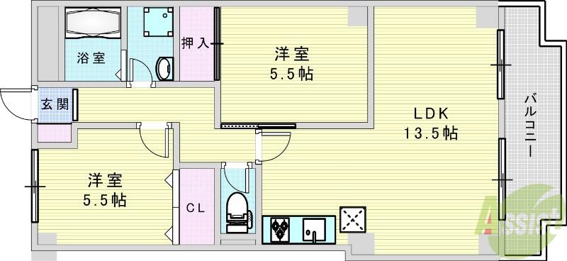 メルヴェーユ畦野(2LDK/1階)の間取り写真