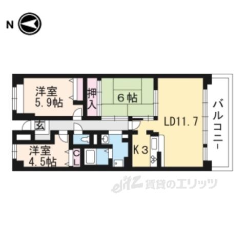 ベルヴィ草津(3LDK/8階)の間取り写真