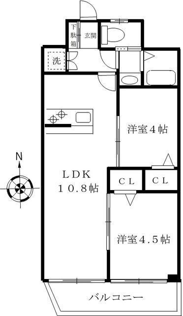 ハイネス落合(2LDK/4階)の間取り写真