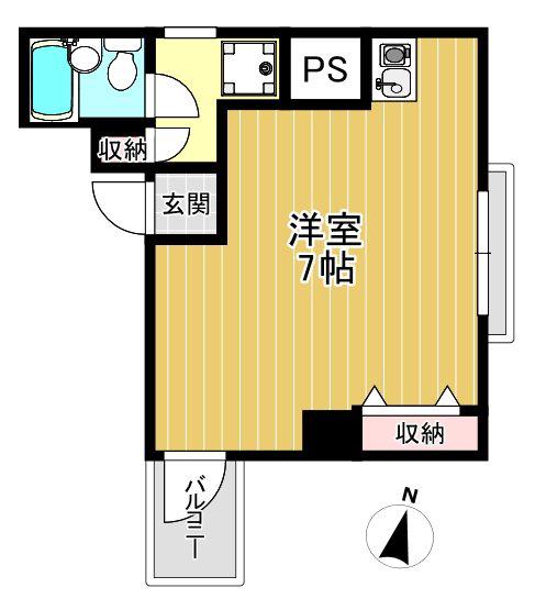 エンドービル(ワンルーム/2階)の間取り写真