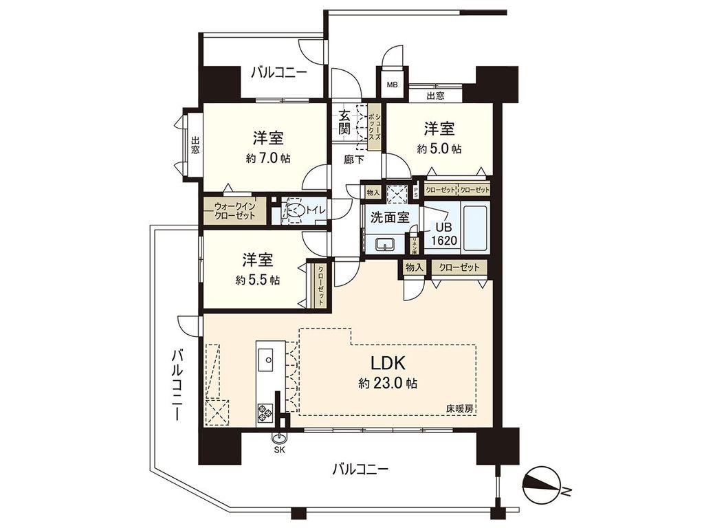アーバンパレス香椎照葉 東棟(3LDK/15階)の間取り写真